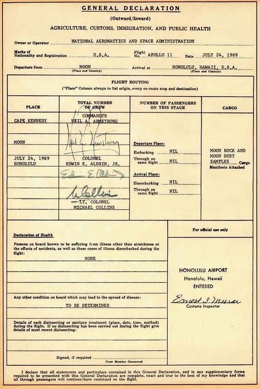 Buzz Aldrin customs declaration