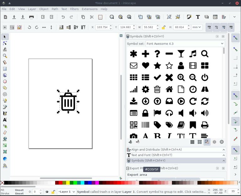 Selecting a Font Awesome icon as a symbol in Inkscape