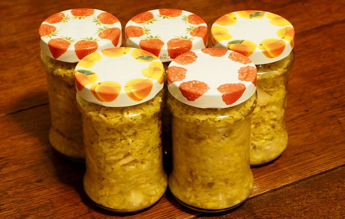 The finished sauerkraut in jam jars
